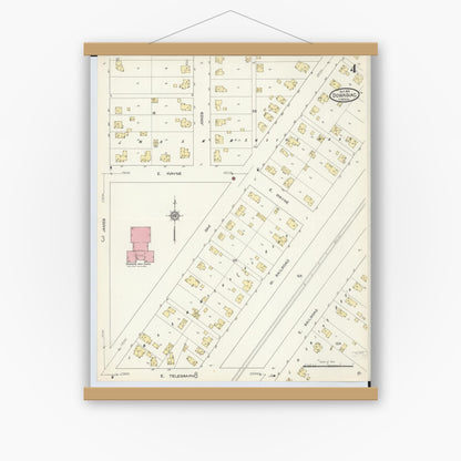 Old map wall art mockup — magnetic wood frame on white wall — Sanborn Fire Insurance Map from Dowagiac, Cass County, Michigan (1913), Sheet #0004