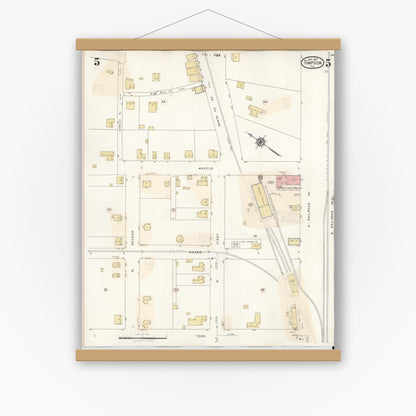 Old map wall art mockup — magnetic wood frame on white wall — Sanborn Fire Insurance Map from Timpson, Shelby County, Texas (1941), Sheet #0005