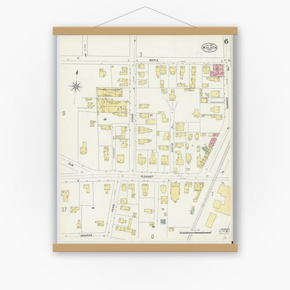 Old map wall art mockup — magnetic wood frame on white wall — Sanborn Fire Insurance Map from Malden, Middlesex County, Massachusetts (1897), Sheet #0006