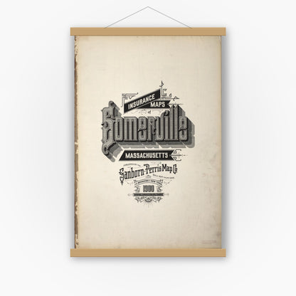 Old map wall art mockup — magnetic wood frame on white wall — Sanborn Fire Insurance Map from Somerville, Middlesex County, Massachusetts (1900), Sheet #0001