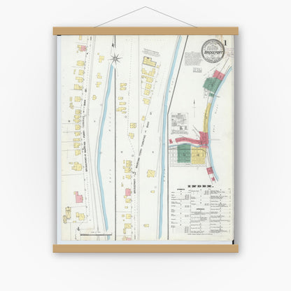 Old map wall art mockup — magnetic wood frame on white wall — Sanborn Fire Insurance Map from Bridgeport, Belmont County, Ohio (1903), Sheet #0001
