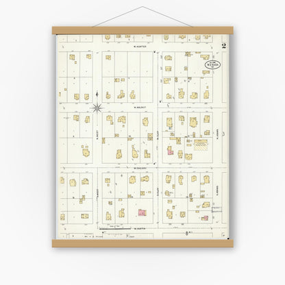 Old map wall art mockup — magnetic wood frame on white wall — Sanborn Fire Insurance Map from Nevada, Vernon County, Missouri (1906), Sheet #0002