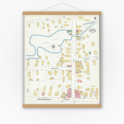 Old map wall art mockup — magnetic wood frame on white wall — Sanborn Fire Insurance Map from Mexico, Oswego County, New York (1906), Sheet #0002