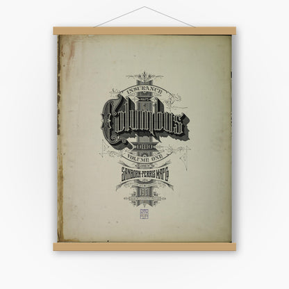 Old map wall art mockup — magnetic wood frame on white wall — Sanborn Fire Insurance Map from Columbus, Franklin County, Ohio (1901), Sheet #0001