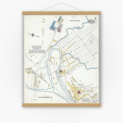 Old map wall art mockup — magnetic wood frame on white wall — Sanborn Fire Insurance Map from Mellen, Ashland County, Wisconsin (1917), Sheet #0005