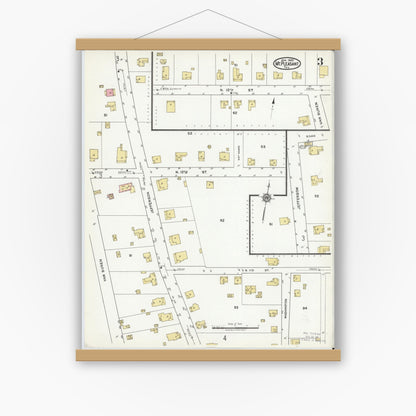 Old map wall art mockup — magnetic wood frame on white wall — Sanborn Fire Insurance Map from Mount Pleasant, Titus County, Texas (1920), Sheet #0003
