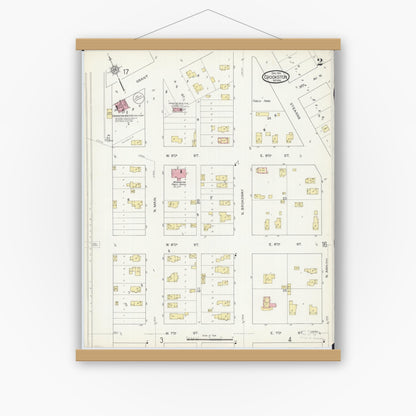 Old map wall art mockup — magnetic wood frame on white wall — Sanborn Fire Insurance Map from Crookston, Polk County, Minnesota (1913), Sheet #0002