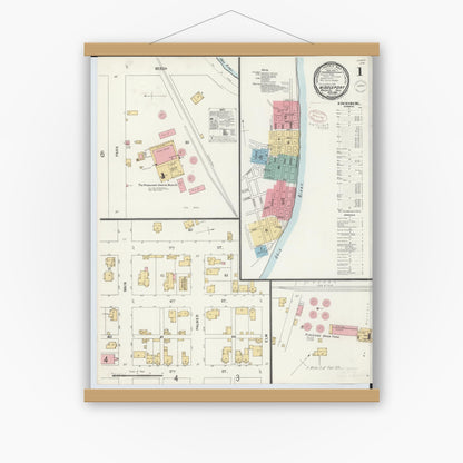 Old map wall art mockup — magnetic wood frame on white wall — Sanborn Fire Insurance Map from Middleport, Meigs County, Ohio (1899) - Complete Map Set