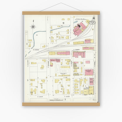 Old map wall art mockup — magnetic wood frame on white wall — Sanborn Fire Insurance Map from Tyler, Smith County, Texas (1907), Sheet #0006