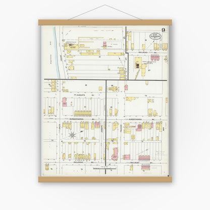 Old map wall art mockup — magnetic wood frame on white wall — Sanborn Fire Insurance Map from Sunbury, Northumberland County, Pennsylvania (1901), Sheet #0009