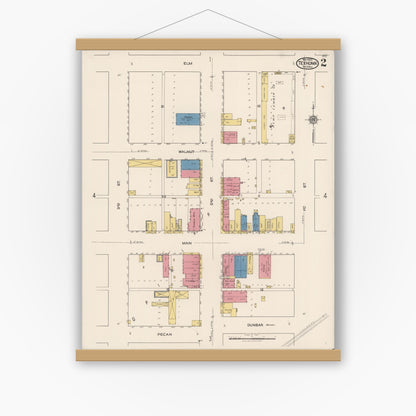Old map wall art mockup — magnetic wood frame on white wall — Sanborn Fire Insurance Map from Texhoma, Texas County, Oklahoma and Sherman County, Texas, Texas (1922), Sheet #0002