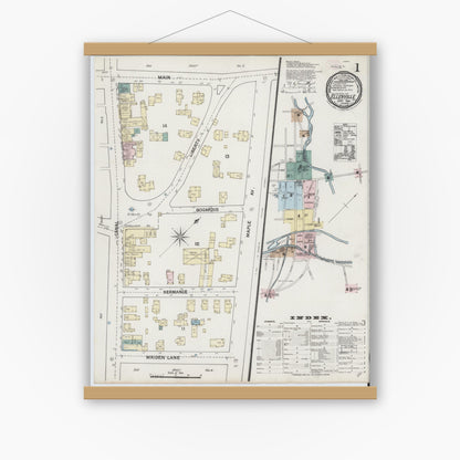 Old map wall art mockup — magnetic wood frame on white wall — Sanborn Fire Insurance Map from Ellenville, Ulster County, New York (1889) - Complete Map Set