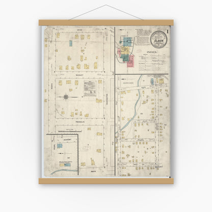 Old map wall art mockup — magnetic wood frame on white wall — Sanborn Fire Insurance Map from Albion, Erie County, Pennsylvania (1911) - Complete Map Set