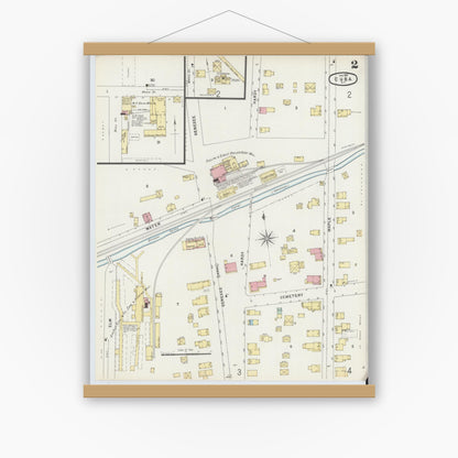 Old map wall art mockup — magnetic wood frame on white wall — Sanborn Fire Insurance Map from Cuba, Allegany County, New York (1897), Sheet #0002