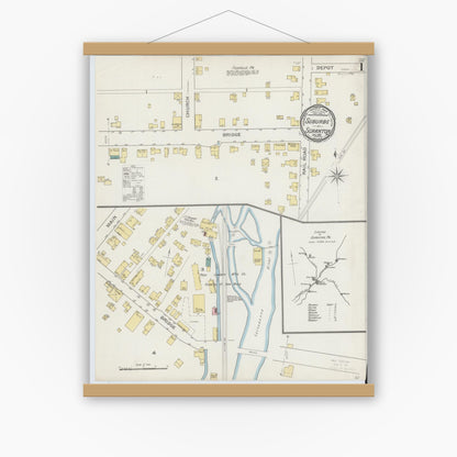 Old map wall art mockup — magnetic wood frame on white wall — Sanborn Fire Insurance Map from Scranton Suburbs, Lackawanna County, Pennsylvania (1893) - Complete Map Set