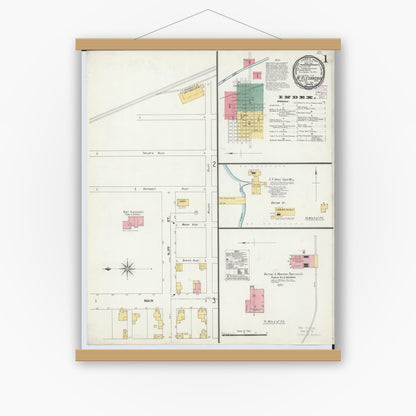 Old map wall art mockup — magnetic wood frame on white wall — Sanborn Fire Insurance Map from West Alexandria, Preble County, Ohio (1901) - Complete Map Set