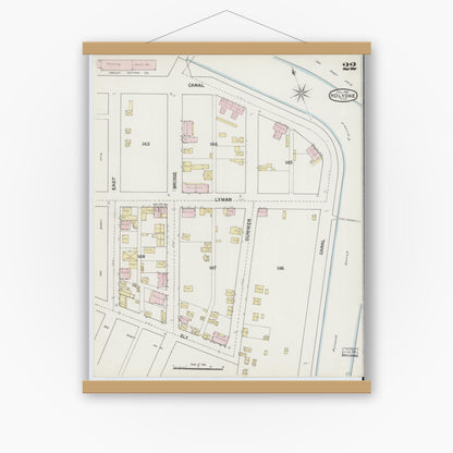 Old map wall art mockup — magnetic wood frame on white wall — Sanborn Fire Insurance Map from Holyoke, Hampden County, Massachusetts (1889), Sheet #0022