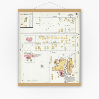 Old map wall art mockup — magnetic wood frame on white wall — Sanborn Fire Insurance Map from Kenosha, Kenosha County, Wisconsin (1900), Sheet #0015
