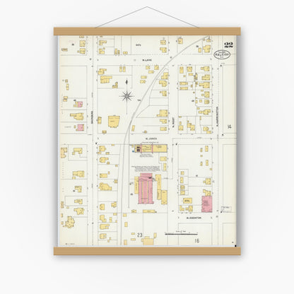 Old map wall art mockup — magnetic wood frame on white wall — Sanborn Fire Insurance Map from Raleigh, Wake County, North Carolina (1903), Sheet #0022