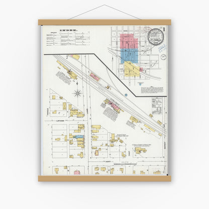 Old map wall art mockup — magnetic wood frame on white wall — Sanborn Fire Insurance Map from Saint Charles, Winona County, Minnesota (1899) - Complete Map Set