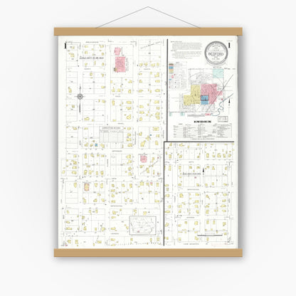 Old map wall art mockup — magnetic wood frame on white wall — Sanborn Fire Insurance Map from Bedford, Taylor County, Iowa (1933) â€” Complete Set