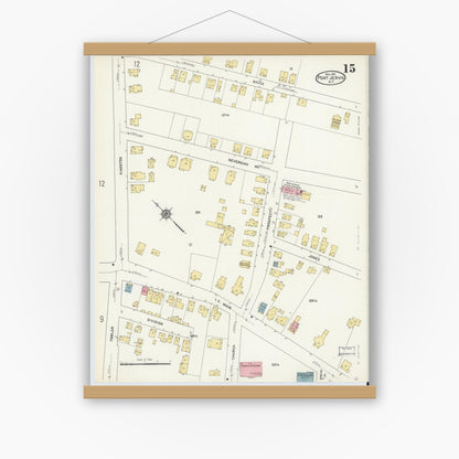 Old map wall art mockup — magnetic wood frame on white wall — Sanborn Fire Insurance Map from Port Jervis, Orange County, New York (1912), Sheet #0015