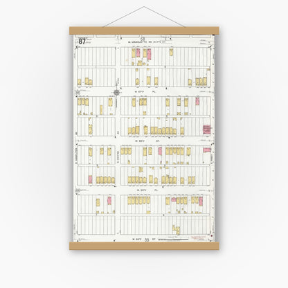 Old map wall art mockup — magnetic wood frame on white wall — Sanborn Fire Insurance Map from Chicago, Cook County, Illinois (1920), Sheet #0087