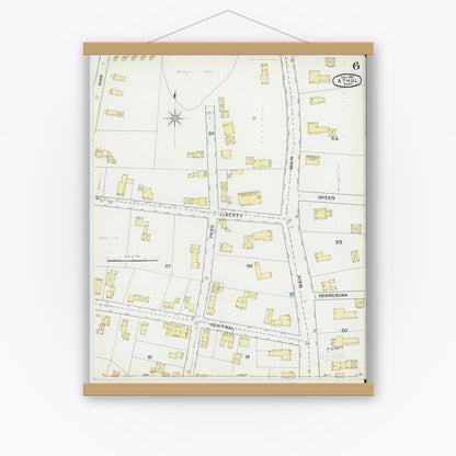 Old map wall art mockup — magnetic wood frame on white wall — Sanborn Fire Insurance Map from Athol, Worcester County, Massachusetts (1892), Sheet #0006