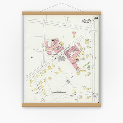 Old map wall art mockup — magnetic wood frame on white wall — Sanborn Fire Insurance Map from Chicopee, Hampden County, Massachusetts (1896), Sheet #0013