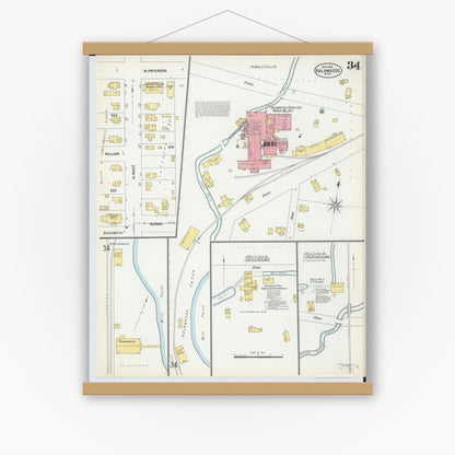 Old map wall art mockup — magnetic wood frame on white wall — Sanborn Fire Insurance Map from Kalamazoo, Kalamazoo County, Michigan (1902), Sheet #0034
