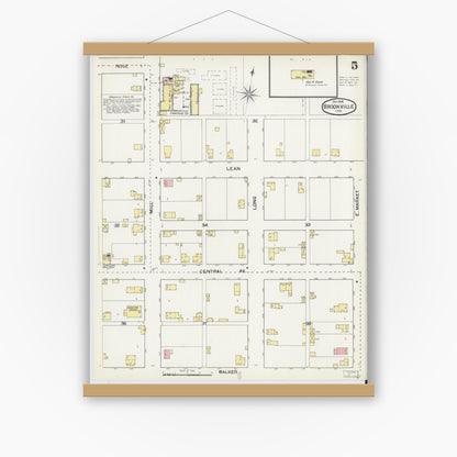 Old map wall art mockup — magnetic wood frame on white wall — Sanborn Fire Insurance Map from Brookville, Franklin County, Indiana (1892), Sheet #0005