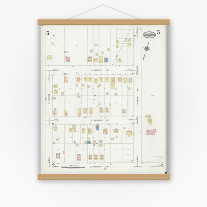 Old map wall art mockup — magnetic wood frame on white wall — Sanborn Fire Insurance Map from Dearborn, Wayne County, Michigan (1924), Sheet #0005