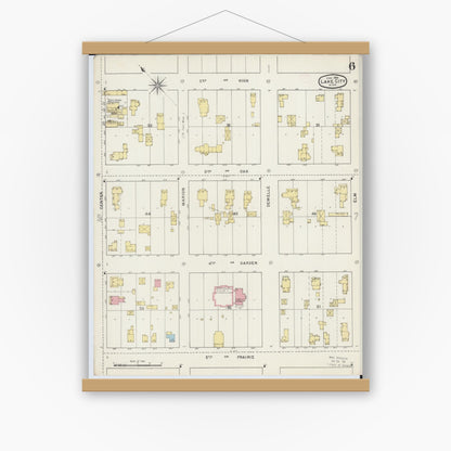 Old map wall art mockup — magnetic wood frame on white wall — Sanborn Fire Insurance Map from Lake City, Wabasha County, Minnesota (1894), Sheet #0006