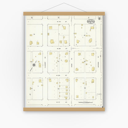 Old map wall art mockup — magnetic wood frame on white wall — Sanborn Fire Insurance Map from Hereford, Deaf Smith County, Texas (1920), Sheet #0008