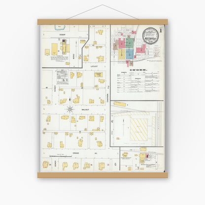 Old map wall art mockup — magnetic wood frame on white wall — Sanborn Fire Insurance Map from Whitewright, Grayson County, Texas (1900) - Complete Map Set
