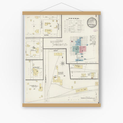 Old map wall art mockup — magnetic wood frame on white wall — Sanborn Fire Insurance Map from Gainesville, Alachua County, Florida (1887) - Complete Map Set