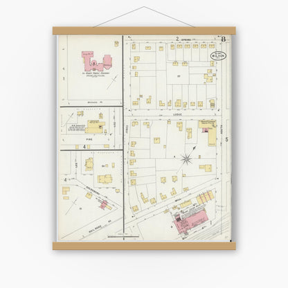 Old map wall art mockup — magnetic wood frame on white wall — Sanborn Fire Insurance Map from Wilson, Wilson County, North Carolina (1897), Sheet #0008