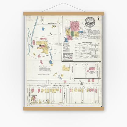 Old map wall art mockup — magnetic wood frame on white wall — Sanborn Fire Insurance Map from Shillington, Berks County, Pennsylvania (1920), Sheet #0001