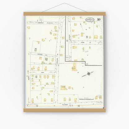 Old map wall art mockup — magnetic wood frame on white wall — Sanborn Fire Insurance Map from Monticello, Sullivan County, New York (1911), Sheet #0010