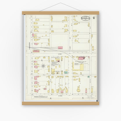 Old map wall art mockup — magnetic wood frame on white wall — Sanborn Fire Insurance Map from New Philadelphia, Tuscarawas County, Ohio (1896), Sheet #0002