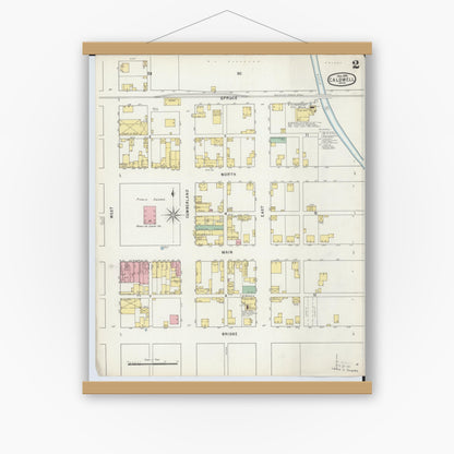 Old map wall art mockup — magnetic wood frame on white wall — Sanborn Fire Insurance Map from Caldwell, Noble County, Ohio (1895), Sheet #0002