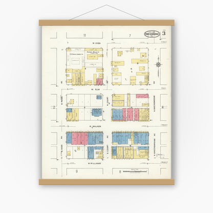 Old map wall art mockup — magnetic wood frame on white wall — Sanborn Fire Insurance Map from Breckenridge, Stephens County, Texas (1921), Sheet #0003