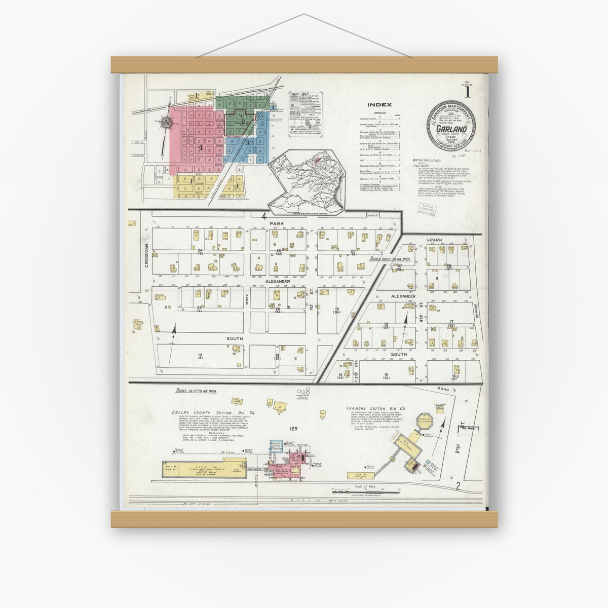 Old map wall art mockup — magnetic wood frame on white wall — Sanborn Fire Insurance Map from Garland, Dallas County, Texas (1919) - Complete Map Set