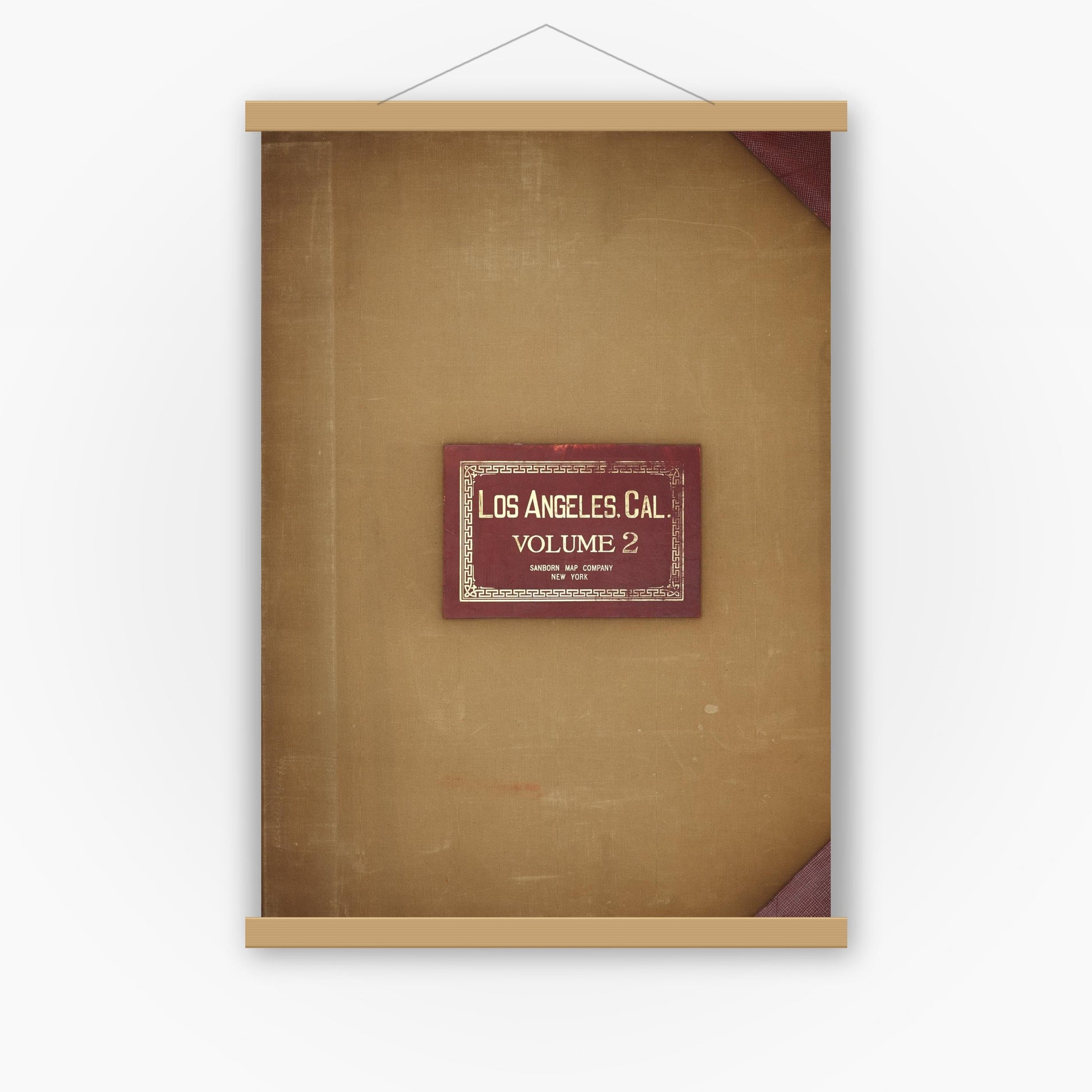 Old map wall art mockup — magnetic wood frame on white wall — Sanborn Fire Insurance Map from Los Angeles, Los Angeles County, California (1950), Sheet #0001
