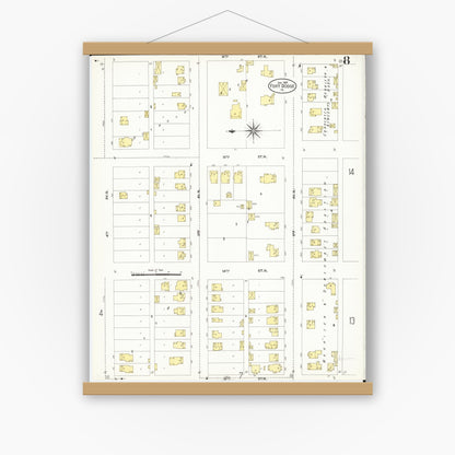 Old map wall art mockup — magnetic wood frame on white wall — Sanborn Fire Insurance Map from Fort Dodge, Webster County, Iowa (1907), Sheet #0008