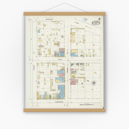 Old map wall art mockup — magnetic wood frame on white wall — Sanborn Fire Insurance Map from San Angelo, Tom Green County, Texas (1894), Sheet #0003
