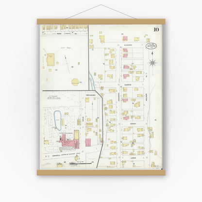 Old map wall art mockup — magnetic wood frame on white wall — Sanborn Fire Insurance Map from Aurora, Dearborn County, Indiana (1906), Sheet #0010