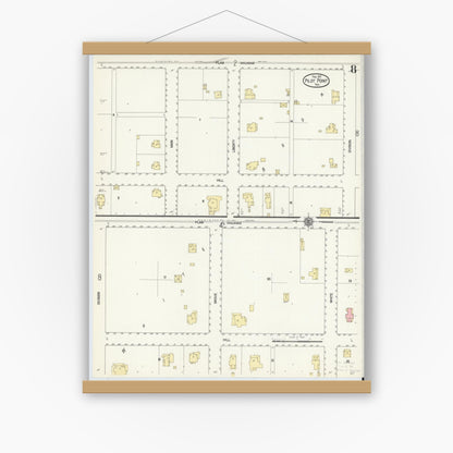 Old map wall art mockup — magnetic wood frame on white wall — Sanborn Fire Insurance Map from Pilot Point, Denton County, Texas (1912), Sheet #0008