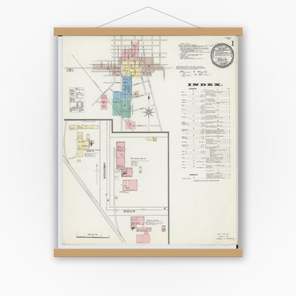 Old map wall art mockup — magnetic wood frame on white wall — Sanborn Fire Insurance Map from Salem, Columbiana County, Ohio (1892), Sheet #0001
