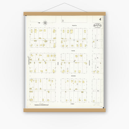 Old map wall art mockup — magnetic wood frame on white wall — Sanborn Fire Insurance Map from Mapleton, Monona County, Iowa (1897), Sheet #0004